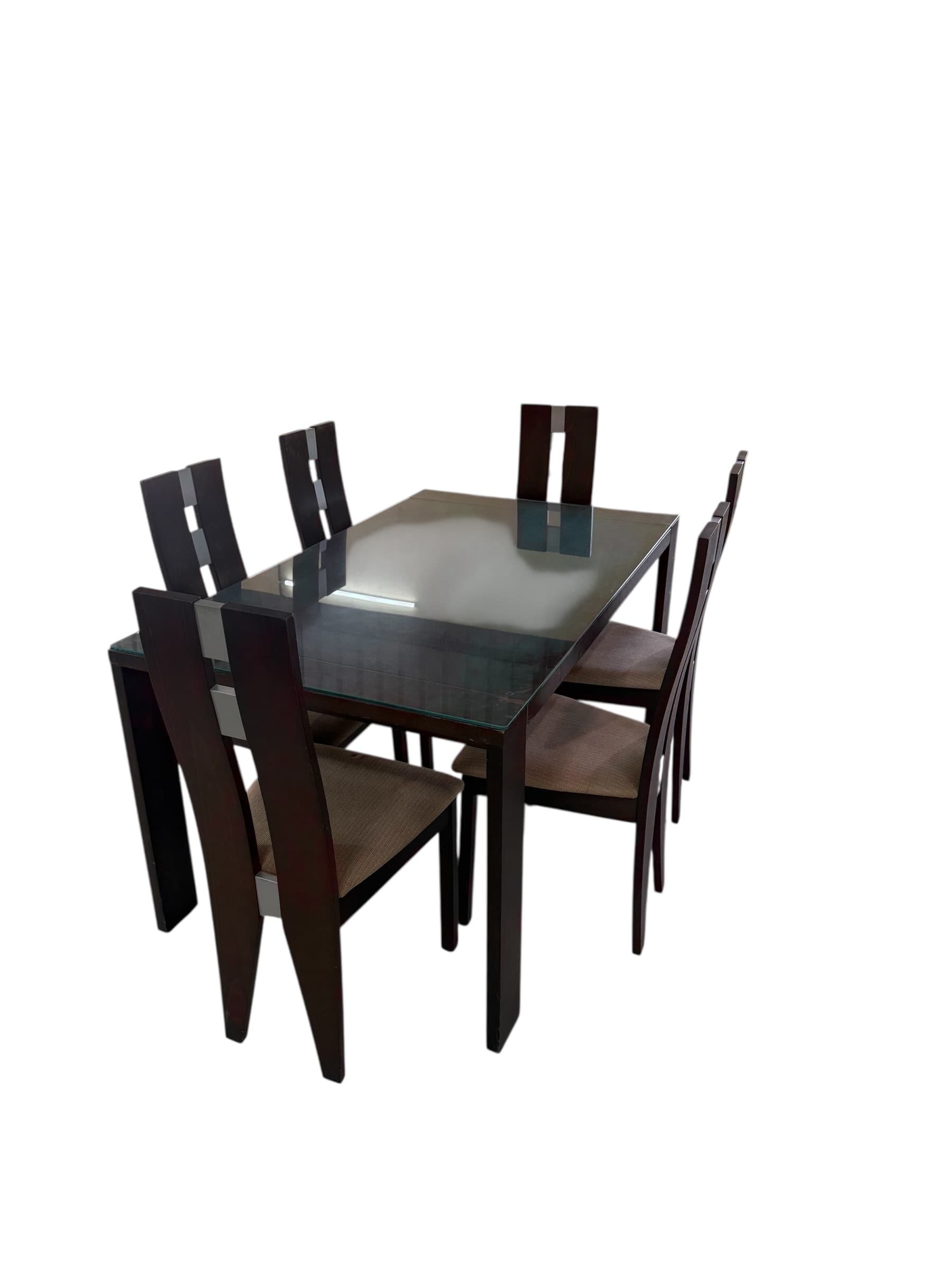6-Seater Wooden Dining Table with Glass Top image