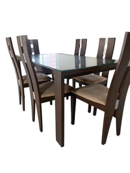 6-Seater Wooden Dining Table with Glass Top image